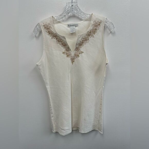 Vintage Y2K White Linen Sleeveless Floral Embroidered Tunic Top Size S - Picture 7 of 11